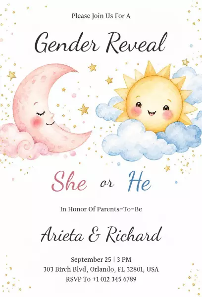 Whimsical Moon Sun Gender Reveal Celebration Invitation Template