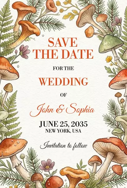 Whimsical Mushroom Forest Save The Date Wedding Invitation Template