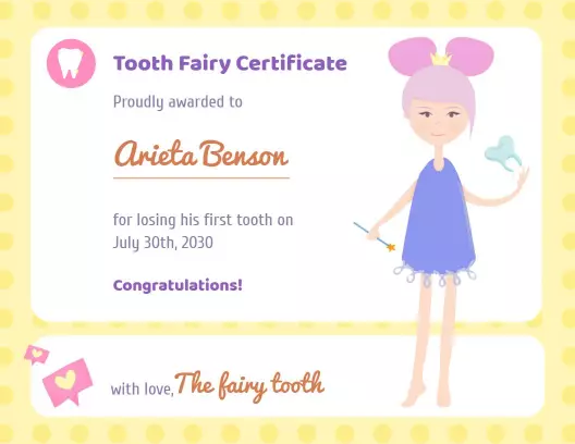 Whimsical Pastel Tooth Fairy Celebration Certificate Template