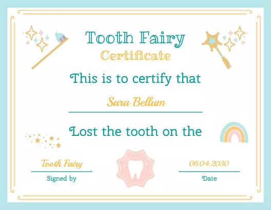 Whimsical Pastel Tooth Fairy Loss Certificate Template