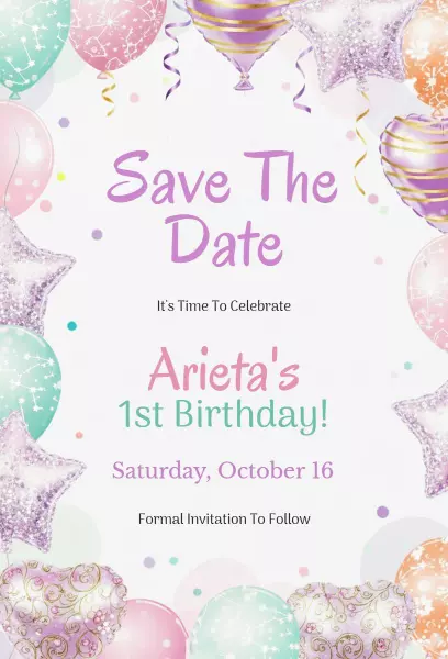 Whimsical Pink and Purple First Birthday Celebration Invitation Template