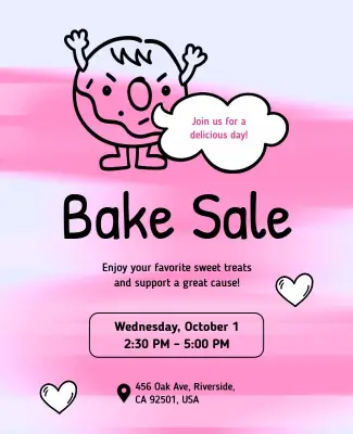 Whimsical Pink Donut Fun Bake Sale Flyer Template