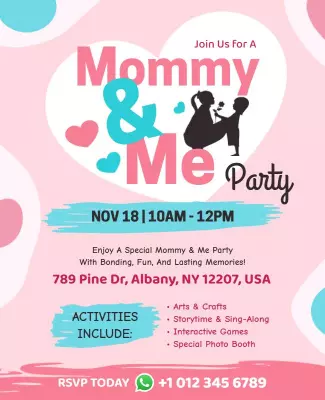 Whimsical Pink Mommy and Me Bonding Party Poster Template