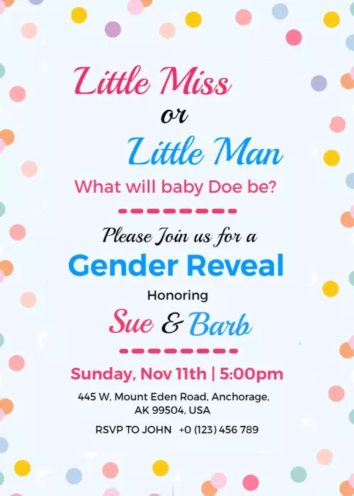 Whimsical Polka Dot Gender Reveal Celebration Invitation Template
