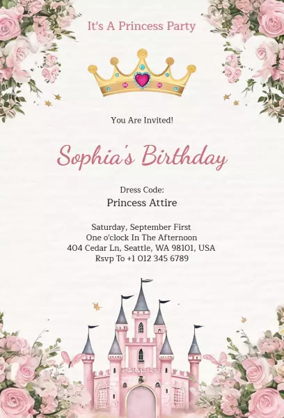 Whimsical Princess Castle Birthday Celebration Invitation Template