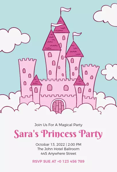 Whimsical Princess Castle Theme Party Invitation Template