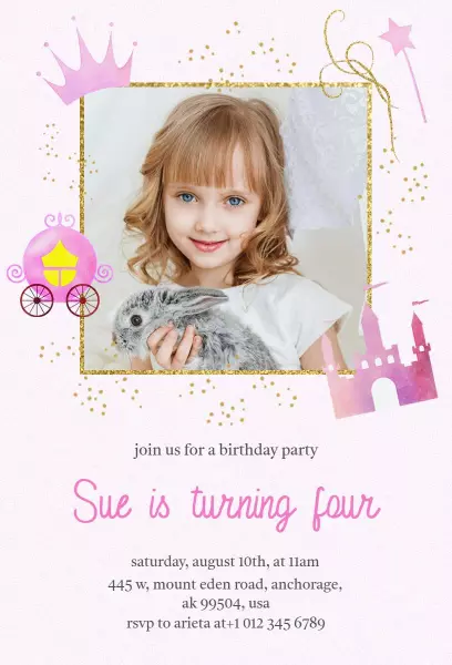 Whimsical Princess Theme Enchanted Birthday Invitation Template