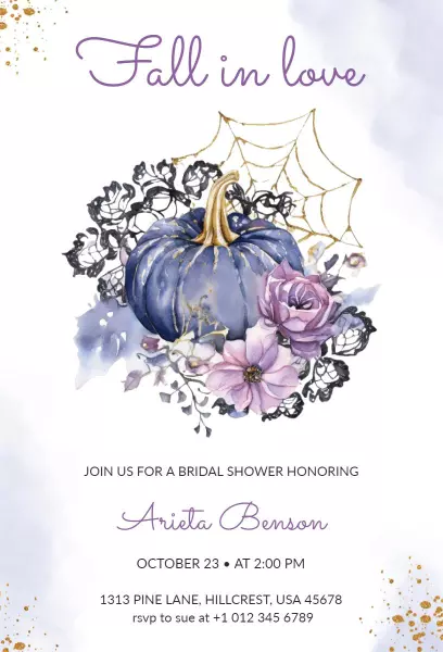 Whimsical Pumpkin Floral Fall Bridal Shower Invitation Template