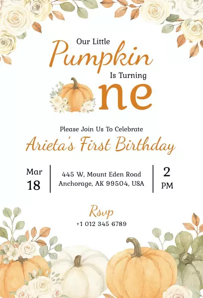 Whimsical Pumpkin Harvest Fall Birthday Celebration Invitation Template