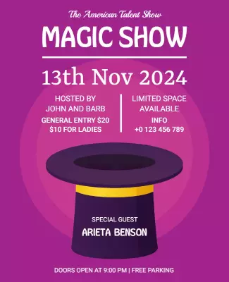 Whimsical Purple Magic Show Talent Event Poster Template