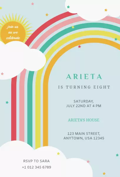 Whimsical Rainbow Colorful Birthday Celebration Invitation Template