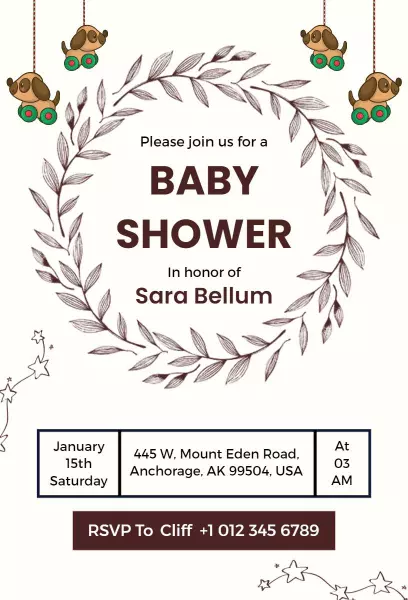 Whimsical Snail Theme Baby Shower Celebration Invitation Template
