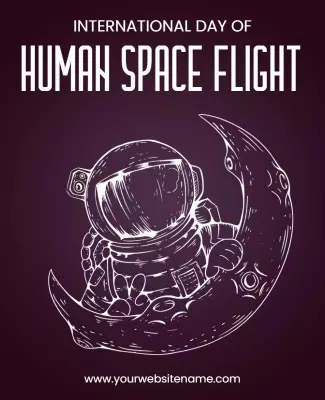 Whimsical Space-Themed Human Space Flight Celebration Poster Template