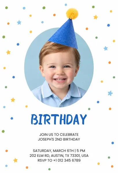 Whimsical Starry 2nd Birthday Invitation Template