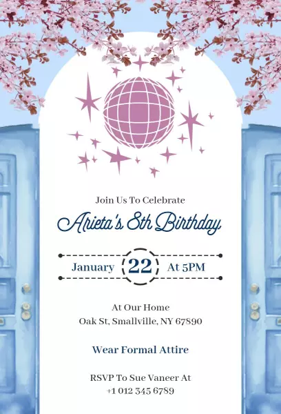 Whimsical Starry Globe 8th Birthday Celebration Invitation Template