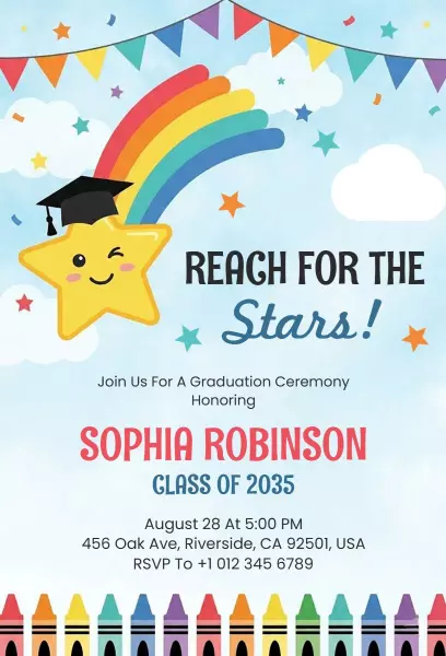 Whimsical Starry Graduation Ceremony Celebration Invitation Template