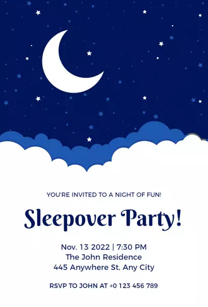 Whimsical Starry Night Sleepover Party Invitation Template