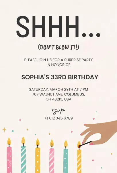Whimsical Surprise Birthday Party Celebration Invitation Template