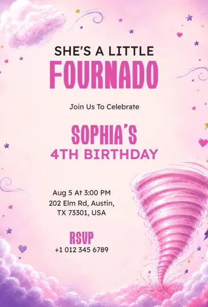 Whimsical Tornado Theme 4th Birthday Celebration Invitation Template