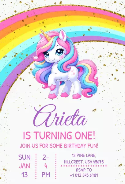 Whimsical Unicorn Fantasy Birthday Celebration Invitation Template