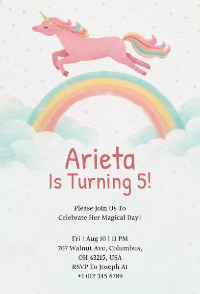 Whimsical Unicorn Magical Birthday Celebration Invitation Template