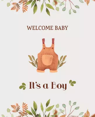 Whimsical Watercolor Welcome Baby Boy Announcement Poster Template
