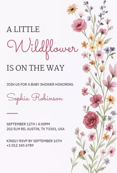 Whimsical Wildflower Theme Floral Baby Shower Invitation Template
