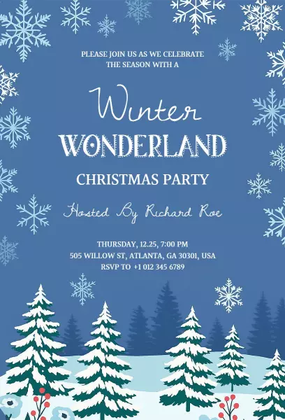 Whimsical Winter Wonderland Christmas Party Invitation Template