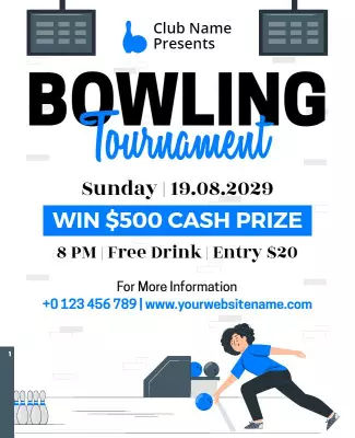 Dynamic Blue Bowling Tournament Competition Flyer Template