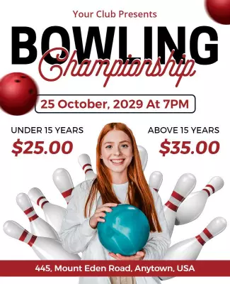 White Championship Bowling Flyer Template
