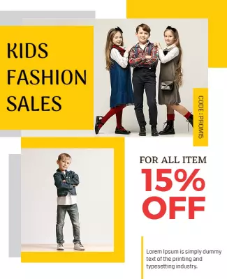 Playful Yellow Kids Fashion Sales Discount Flyer Template