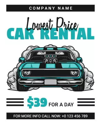 White Lowest Price Car Rental Flyer Template