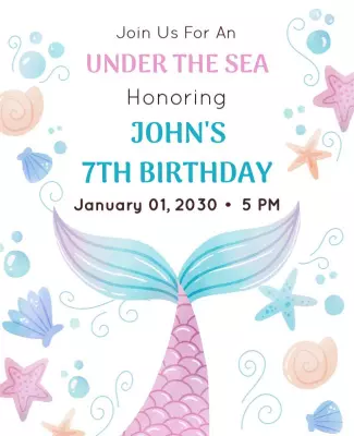 White Pastel 7th Birthday Flyer Template