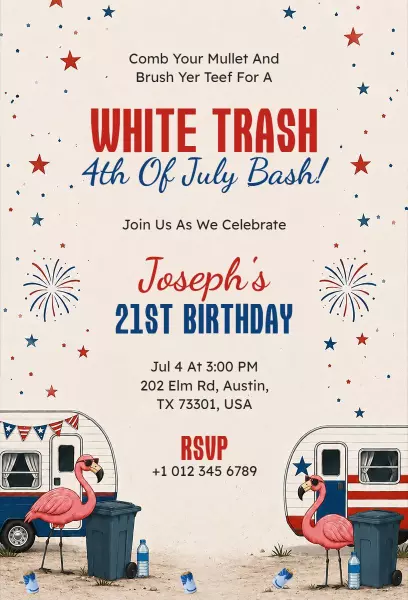 White Trash 4th of July Birthday Celebration Invitation Template
