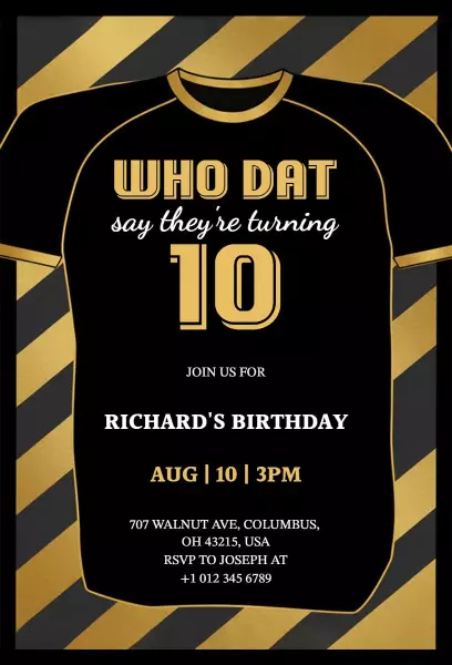 Who Dat Themed 10th Birthday Celebration Invitation Template