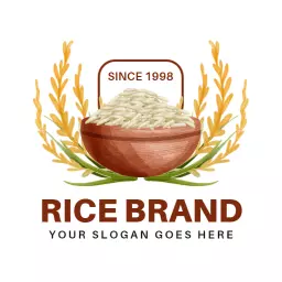Wholesome Bowl of Rice Surrounded by Golden Wheat Logo Template