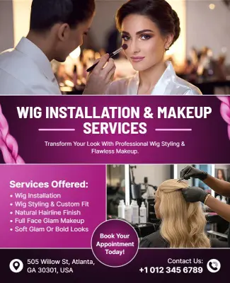Wig Installation and Makeup Services Flyer Template