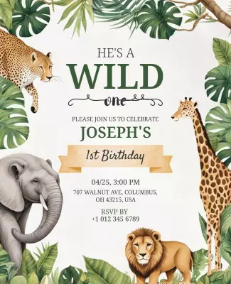 Wild Animal Safari Theme Birthday Celebration Poster Template