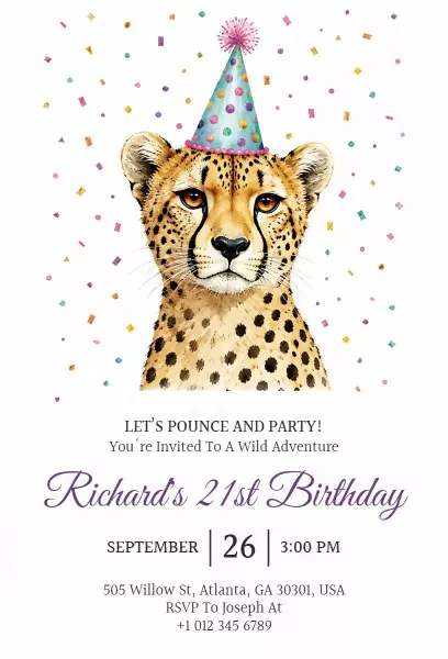 Wild Cheetah Adventure Birthday Celebration Invitation Template