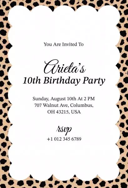 Wild Cheetah Print Fun 10th Birthday Celebration Invitation Template