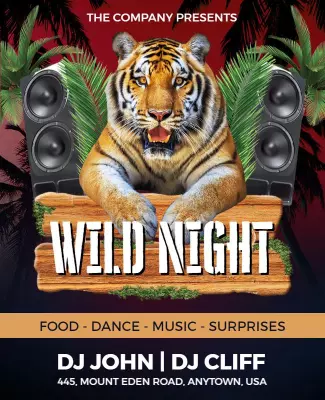 Vibrant Jungle Themed Wild Night Party Flyer Template