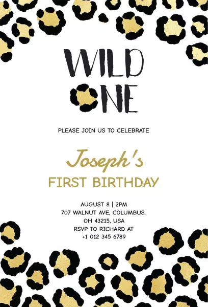 Wild One Cheetah Theme First Birthday Celebration Invitation Template