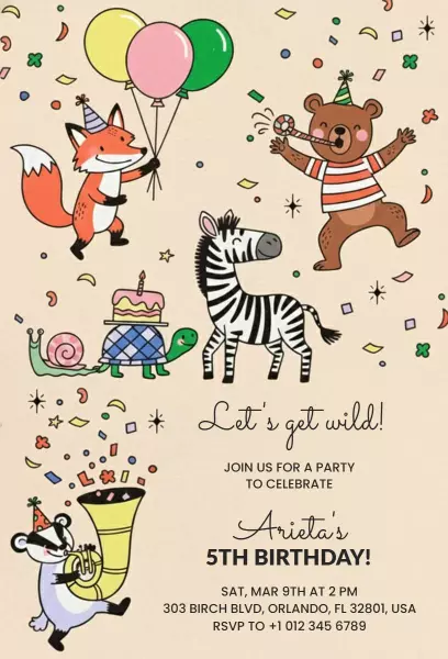 Wild Safari Animal Adventure Birthday Invitation Template