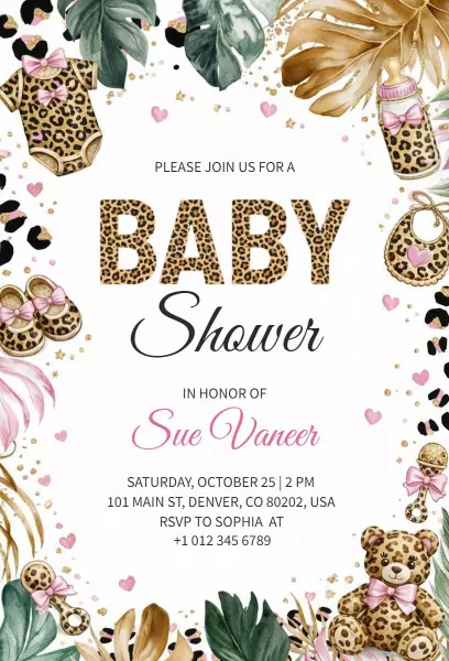 Wild Safari Jungle-Themed Baby Shower Invitation Template