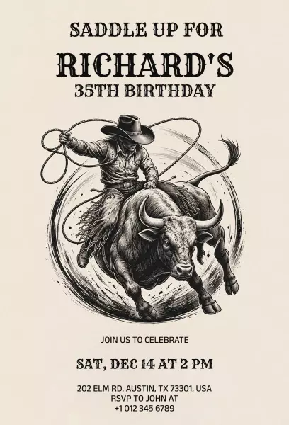 Wild West Cowboy Rodeo Birthday Celebration Invitation Template