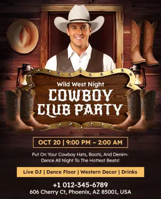 Wild West Night Cowboy Club Party Flyer Template