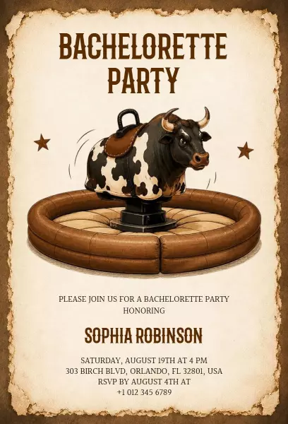 Wild West Rodeo Bachelorette Party Celebration Invitation Template