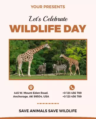 Wildlife Celebration with Giraffes and Zebras Poster Template