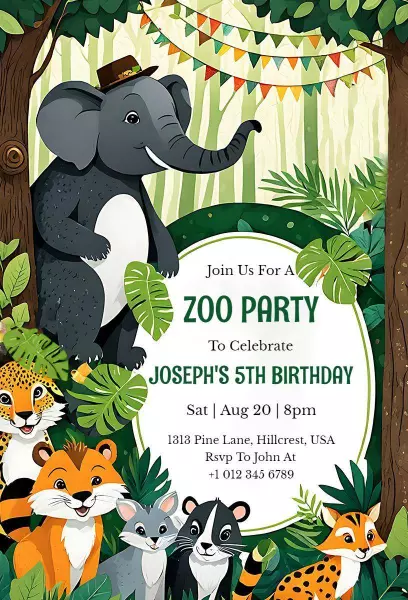 Wildlife Safari Adventure Birthday Celebration Invitation Template