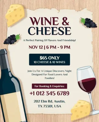 Wine and Cheese Tasting Event Invitation Flyer Template